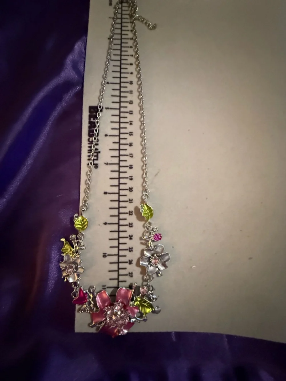 Floral Pink Statement Necklace and Earrings- Women Jewelry - Picture 4 of 7